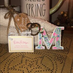 Lilly Pulitzer M Initial Keychain Bunny Business